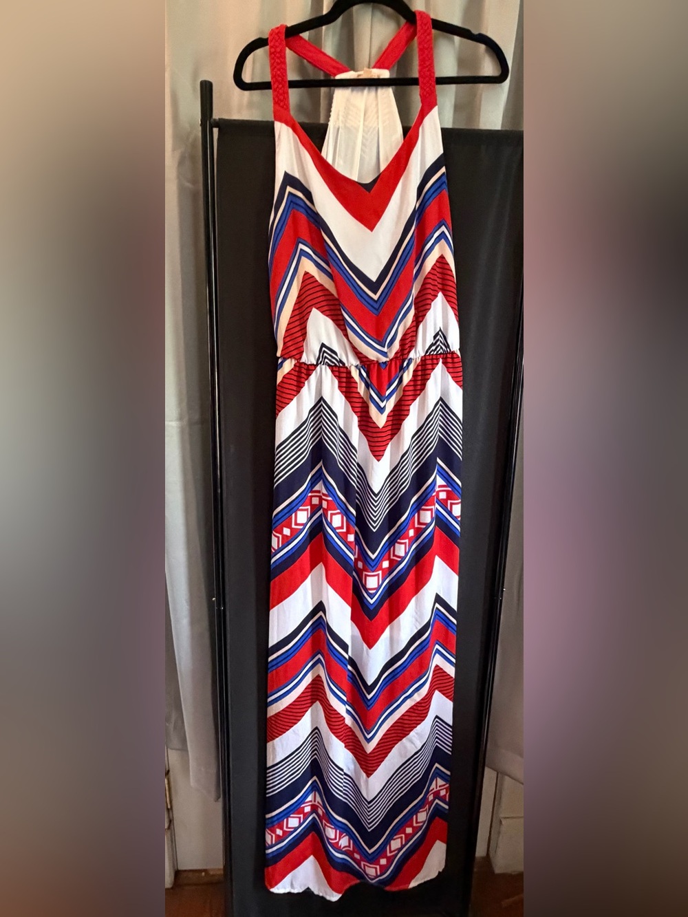 Gibson Latimer Red, Navy & White Chevron Racerback Maxi Dress